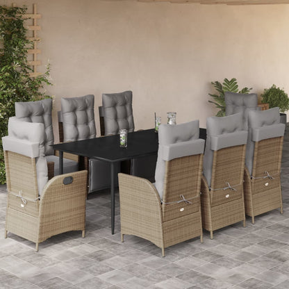 Set Pranzo da Giardino 9 pz con Cuscini Beige Misto Polyrattan - homemem39