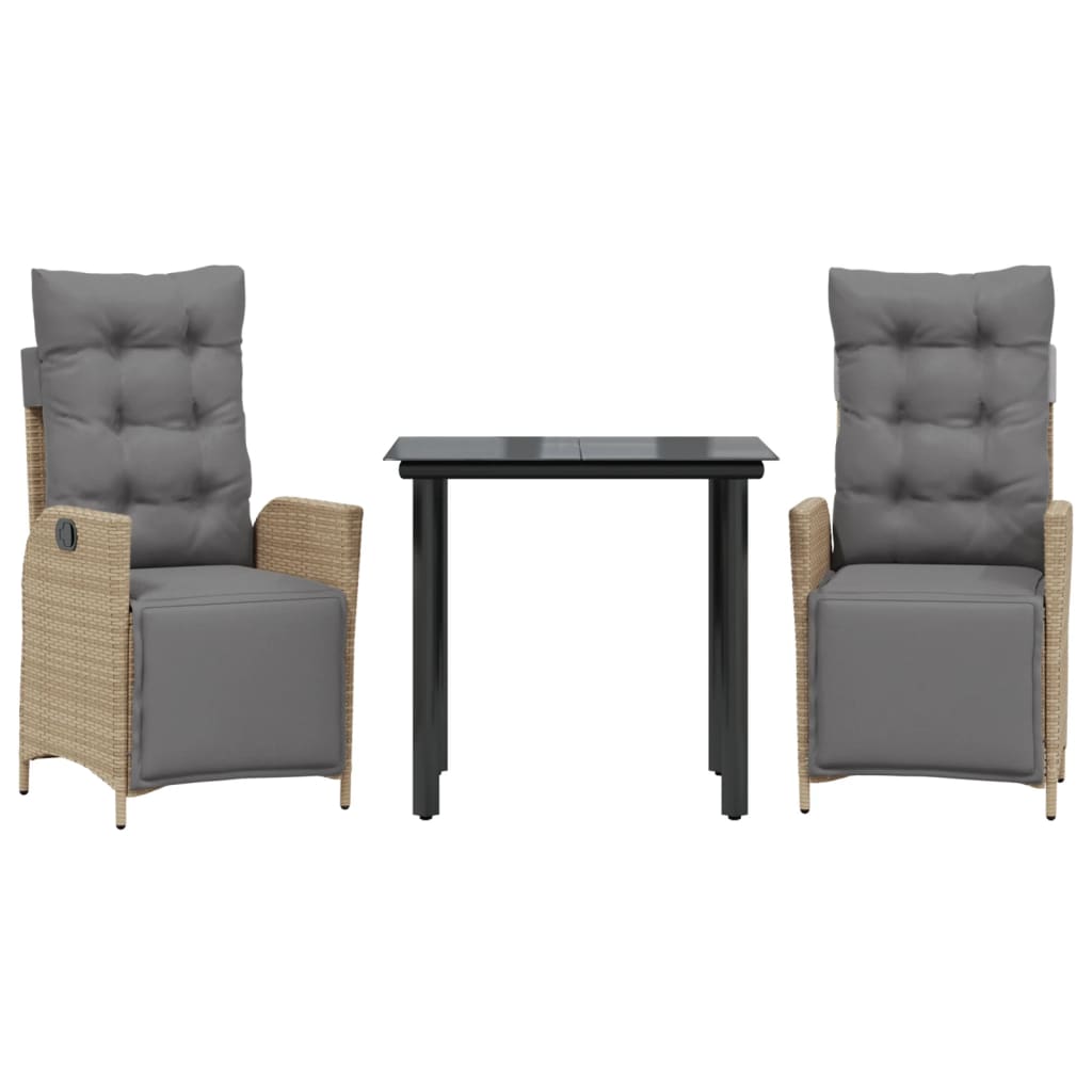 Set Pranzo da Giardino 3 pz con Cuscini Beige Misto Polyrattan | homemem39