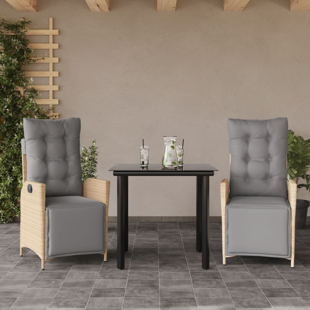 Set Pranzo da Giardino 3 pz con Cuscini Beige Misto Polyrattan | homemem39
