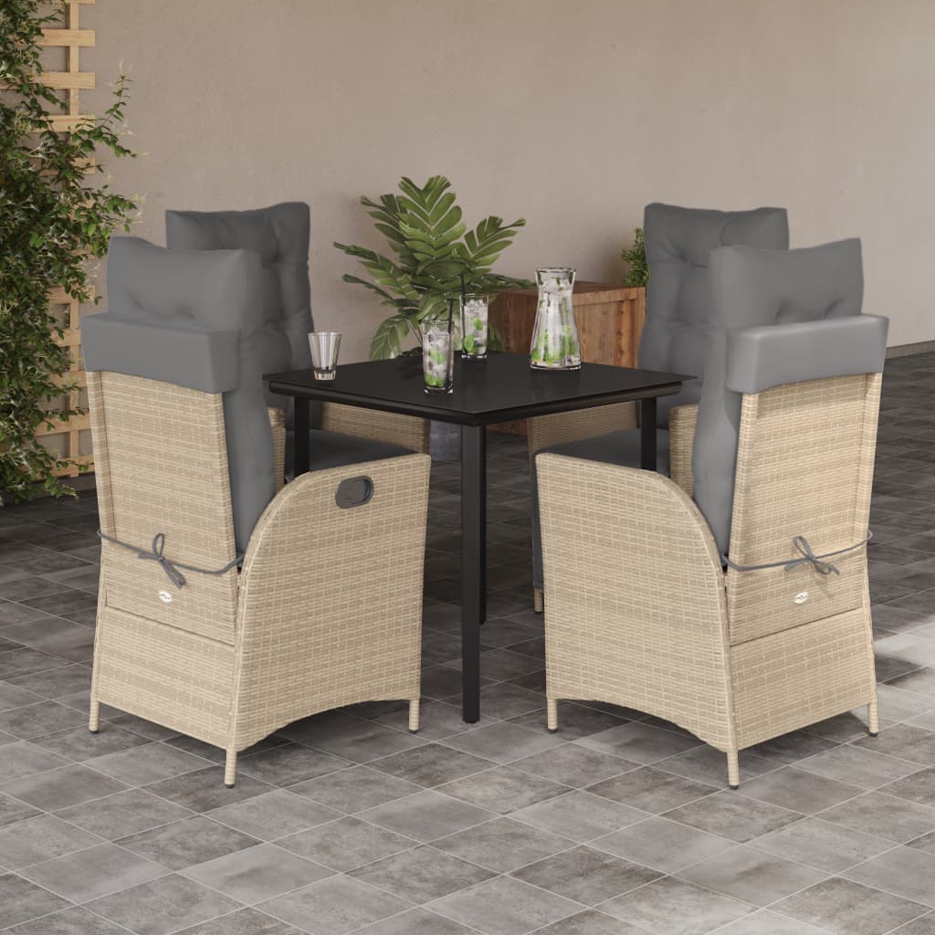 Set Pranzo da Giardino 5 pz con Cuscini Beige Misto Polyrattan | homemem39