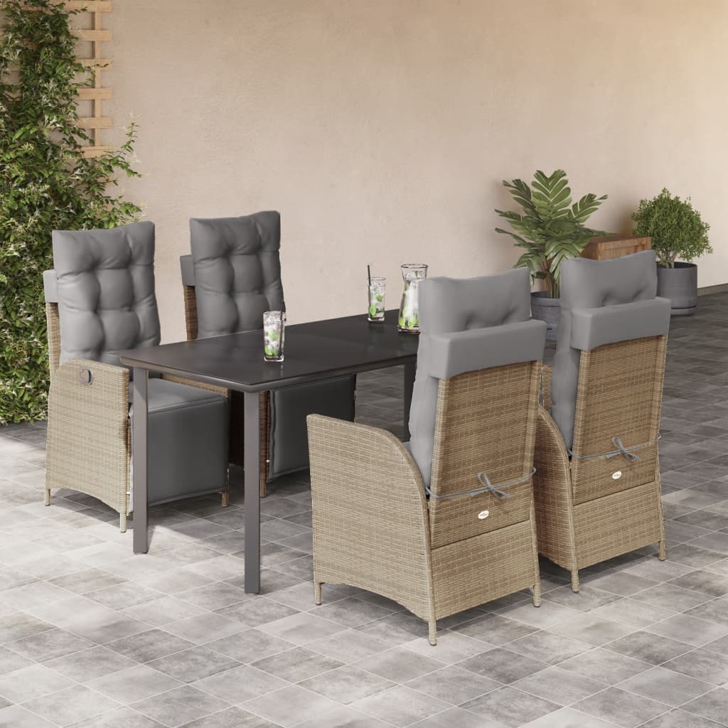 Set Pranzo da Giardino 5 pz con Cuscini Beige Misto Polyrattan - homemem39