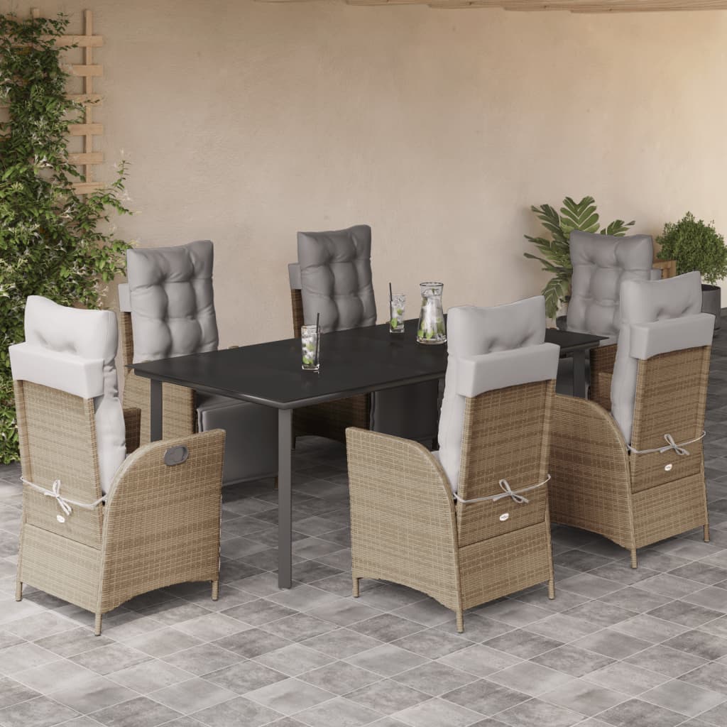 Set Pranzo da Giardino 7 pz con Cuscini Beige Misto Polyrattan - homemem39