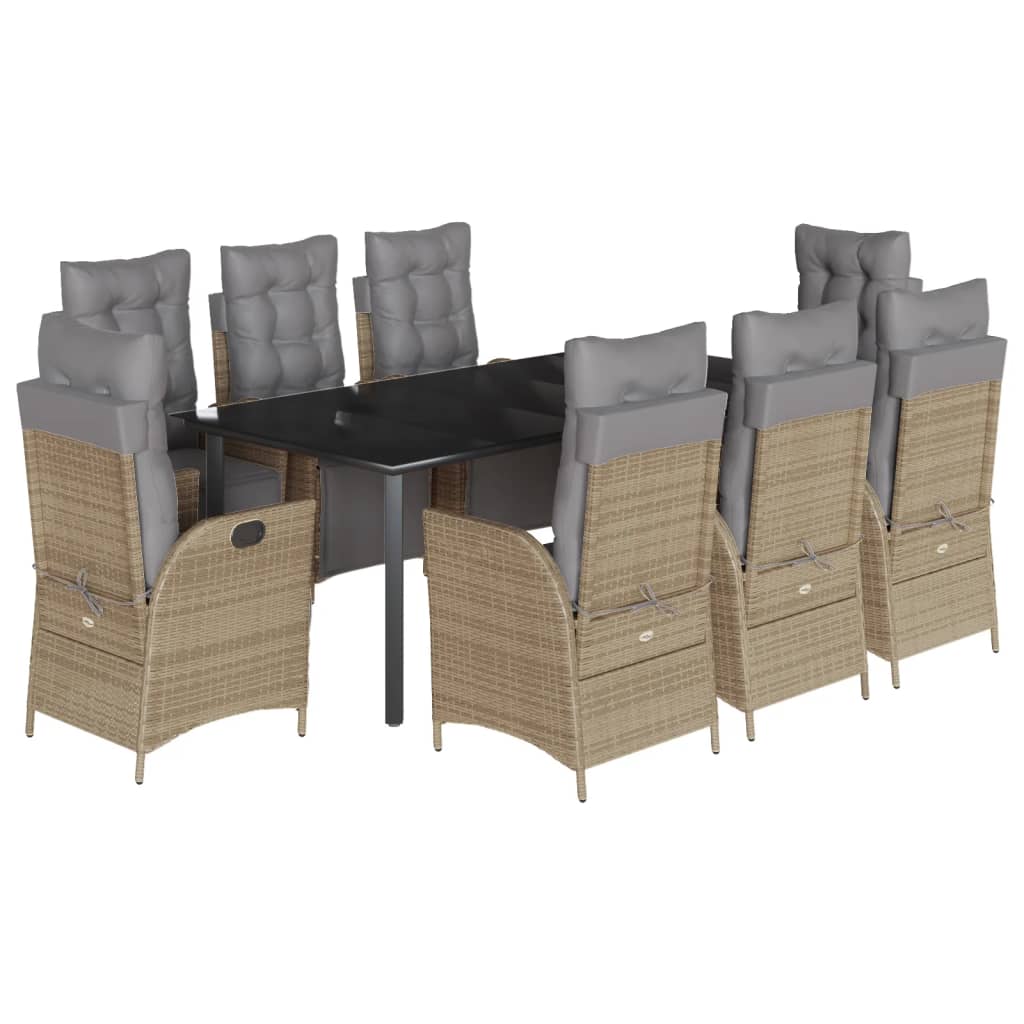 Set Pranzo da Giardino 9 pz con Cuscini Beige Misto Polyrattan - homemem39