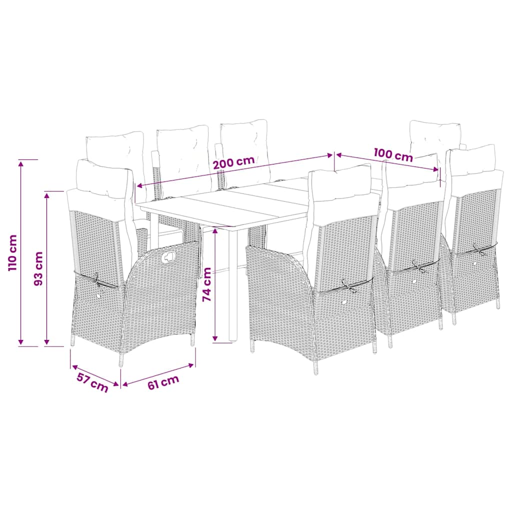 Set Pranzo da Giardino 9 pz con Cuscini Beige Misto Polyrattan | homemem39