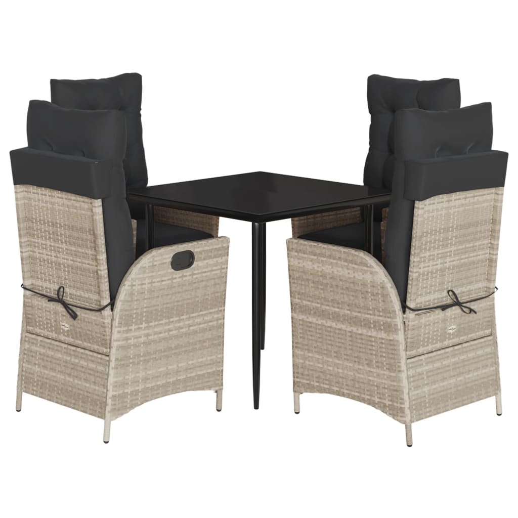 Set Pranzo da Giardino 5pz con Cuscini Grigio Chiaro Polyrattan | homemem39