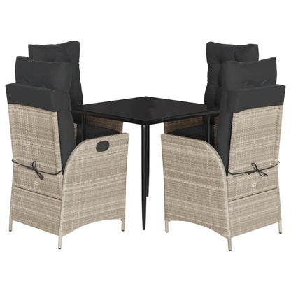 Set Pranzo da Giardino 5pz con Cuscini Grigio Chiaro Polyrattan - homemem39