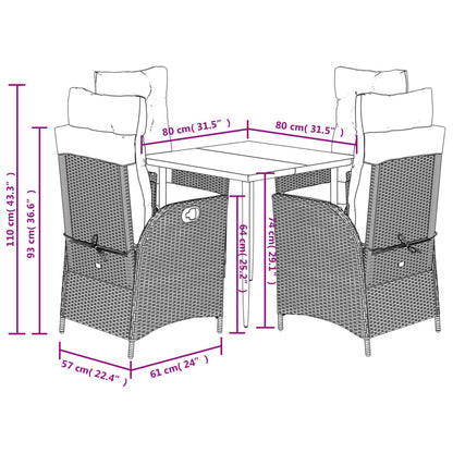 Set Pranzo da Giardino 5pz con Cuscini Grigio Chiaro Polyrattan | homemem39