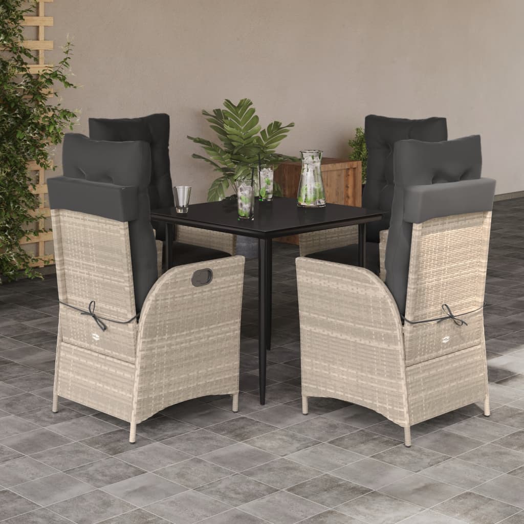 Set Pranzo da Giardino 5pz con Cuscini Grigio Chiaro Polyrattan | homemem39