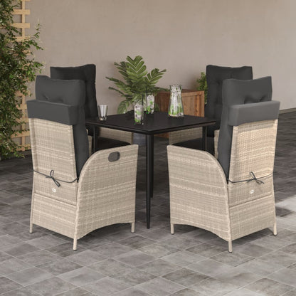Set Pranzo da Giardino 5pz con Cuscini Grigio Chiaro Polyrattan | homemem39