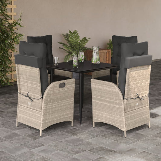 Set Pranzo da Giardino 5pz con Cuscini Grigio Chiaro Polyrattan - homemem39