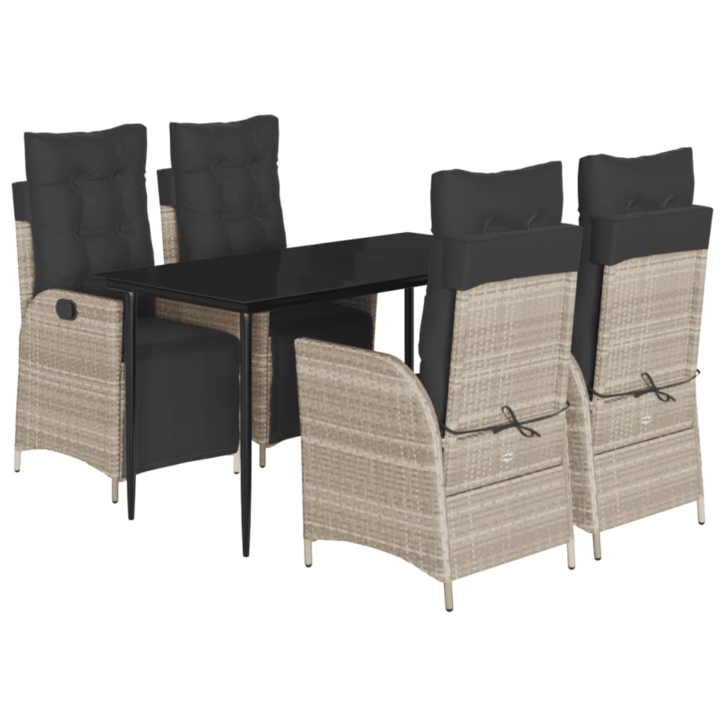 Set Pranzo da Giardino 5pz con Cuscini Grigio Chiaro Polyrattan | homemem39