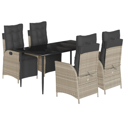 Set Pranzo da Giardino 5pz con Cuscini Grigio Chiaro Polyrattan | homemem39
