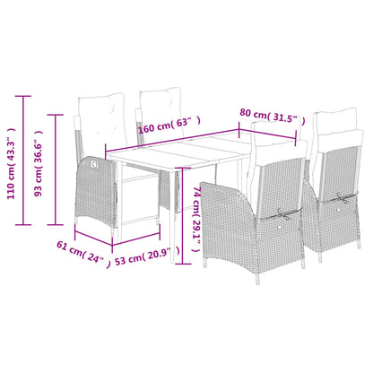 Set Pranzo da Giardino 5pz con Cuscini Grigio Chiaro Polyrattan | homemem39