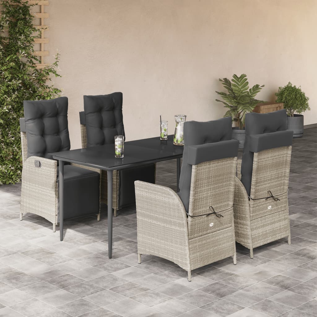 Set Pranzo da Giardino 5pz con Cuscini Grigio Chiaro Polyrattan | homemem39