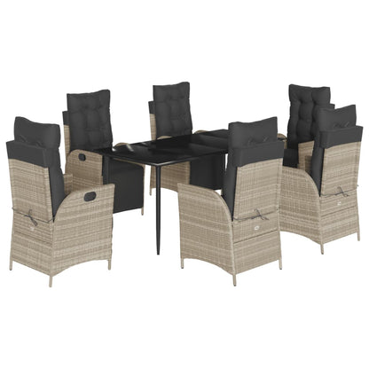 Set da Pranzo da Giardino 7 pz Cuscini Polyrattan Grigio Chiaro | homemem39