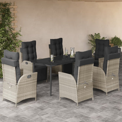 Set da Pranzo da Giardino 7 pz Cuscini Polyrattan Grigio Chiaro | homemem39
