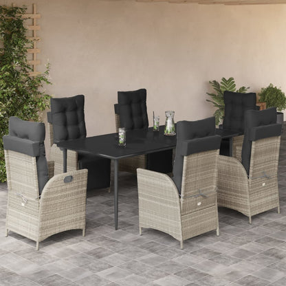 Set da Pranzo da Giardino 7 pz Cuscini Polyrattan Grigio Chiaro - homemem39