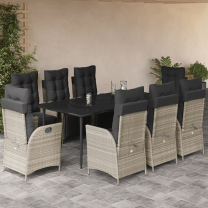 Set Pranzo da Giardino 9pz con Cuscini Grigio Chiaro Polyrattan - homemem39