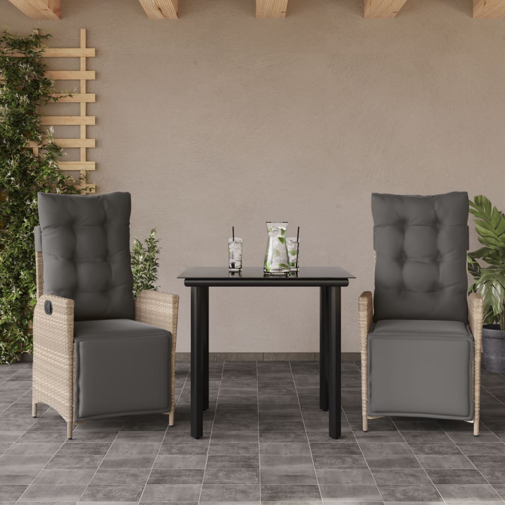 Set Pranzo da Giardino 3pz con Cuscini Grigio Chiaro Polyrattan - homemem39