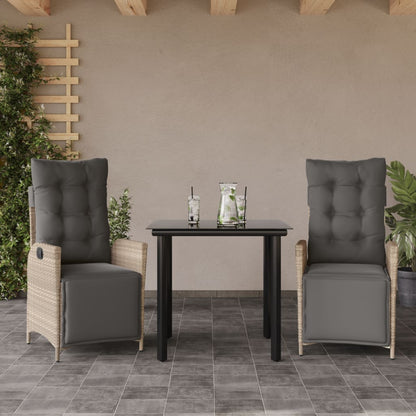 Set Pranzo da Giardino 3pz con Cuscini Grigio Chiaro Polyrattan - homemem39