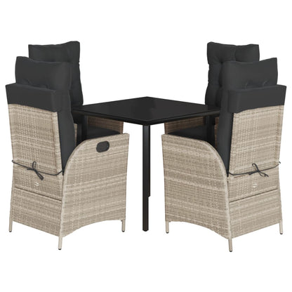 Set Pranzo da Giardino 5pz con Cuscini Grigio Chiaro Polyrattan | homemem39