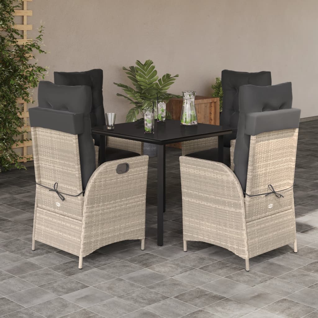Set Pranzo da Giardino 5pz con Cuscini Grigio Chiaro Polyrattan | homemem39