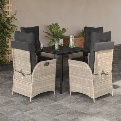 Set Pranzo da Giardino 5pz con Cuscini Grigio Chiaro Polyrattan | homemem39