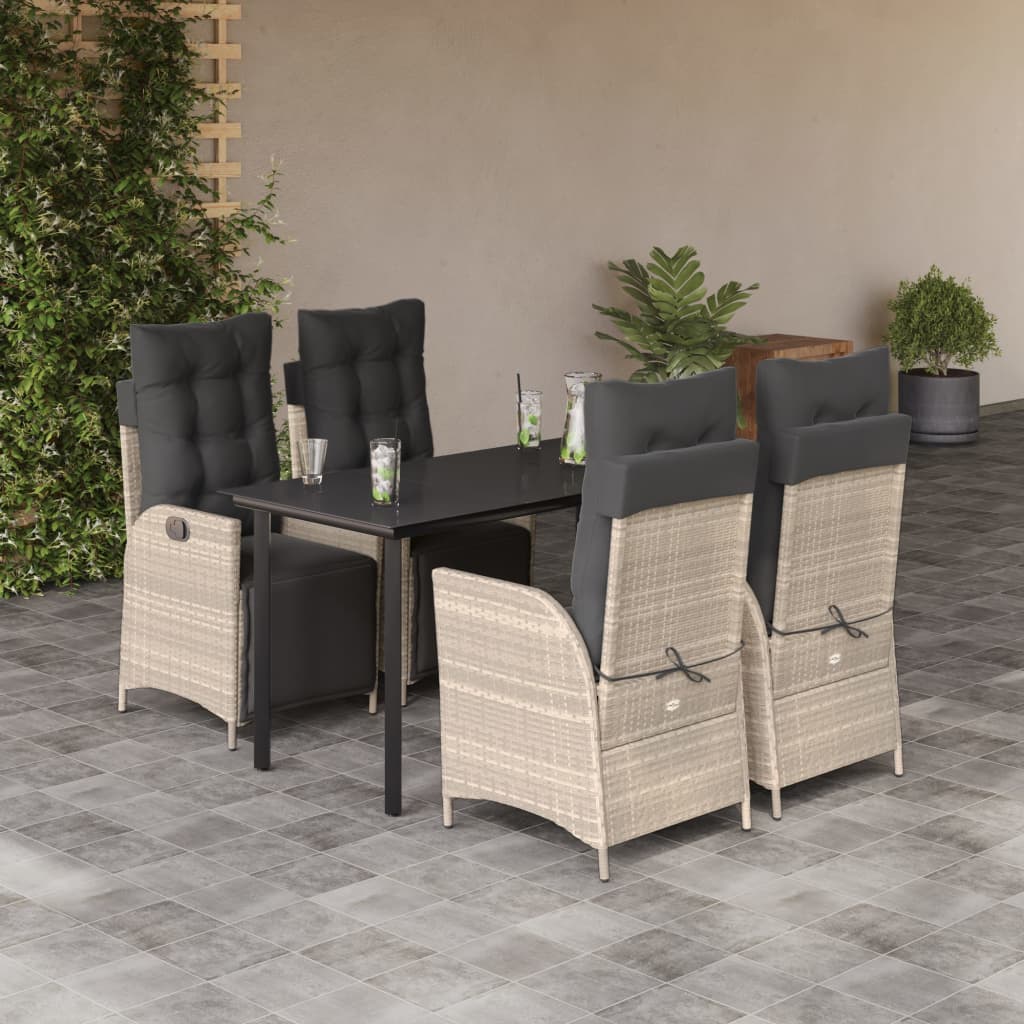 Set Pranzo da Giardino 5pz con Cuscini Grigio Chiaro Polyrattan | homemem39