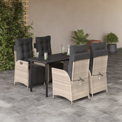 Set Pranzo da Giardino 5pz con Cuscini Grigio Chiaro Polyrattan | homemem39