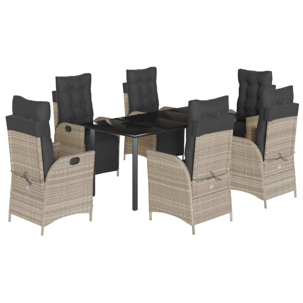 Set da Pranzo da Giardino 7 pz Cuscini Polyrattan Grigio Chiaro | homemem39