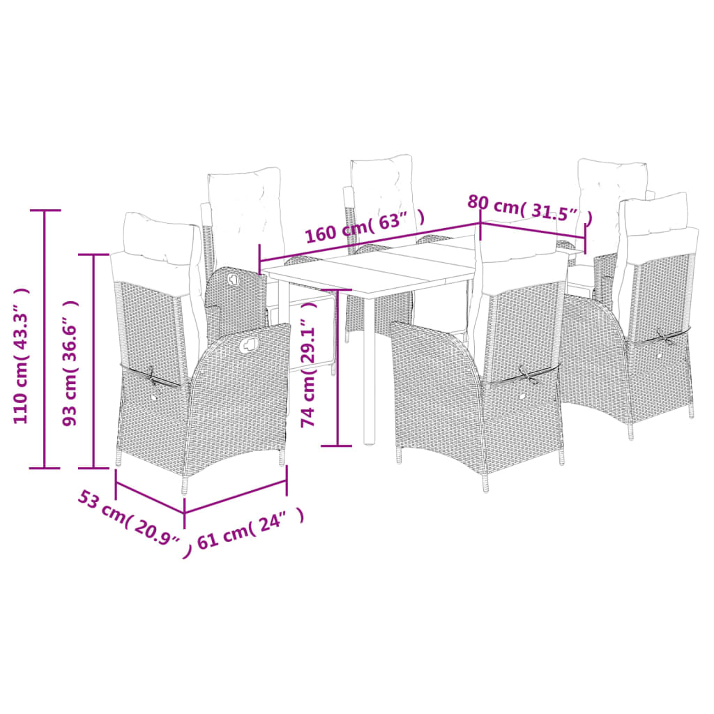 Set da Pranzo da Giardino 7 pz Cuscini Polyrattan Grigio Chiaro | homemem39