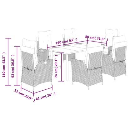 Set da Pranzo da Giardino 7 pz Cuscini Polyrattan Grigio Chiaro | homemem39