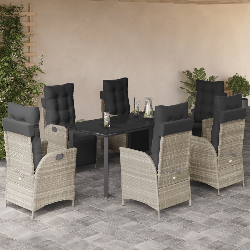 Set da Pranzo da Giardino 7 pz Cuscini Polyrattan Grigio Chiaro | homemem39
