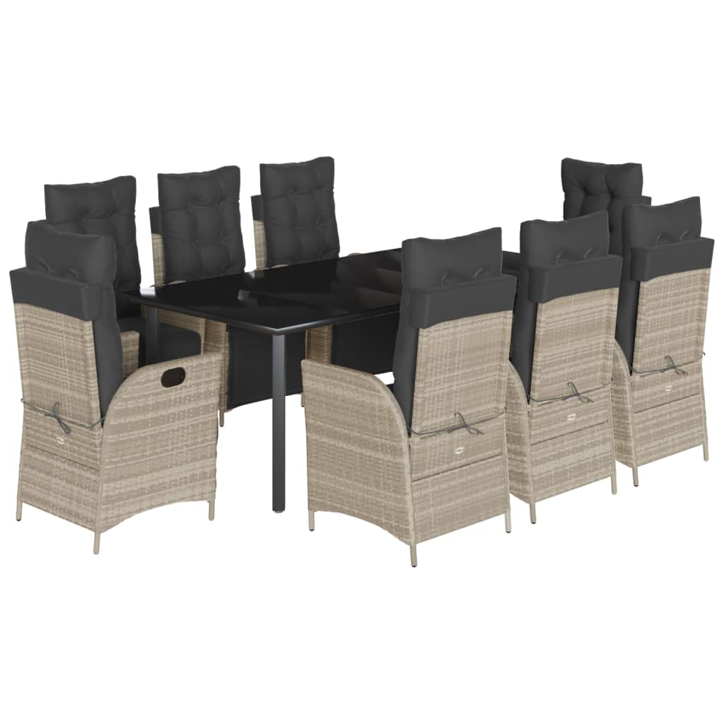 Set Pranzo da Giardino 9pz con Cuscini Grigio Chiaro Polyrattan - homemem39