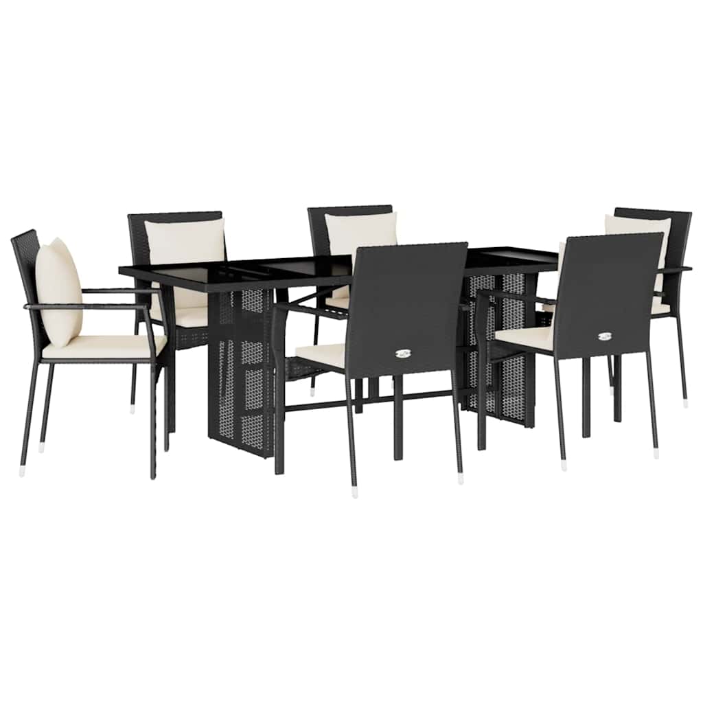 Set da Pranzo da Giardino 7 pz Nero con Cuscini in Polyrattan | homemem39