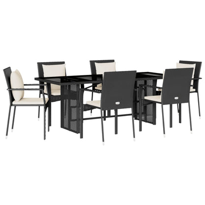 Set da Pranzo da Giardino 7 pz Nero con Cuscini in Polyrattan - homemem39