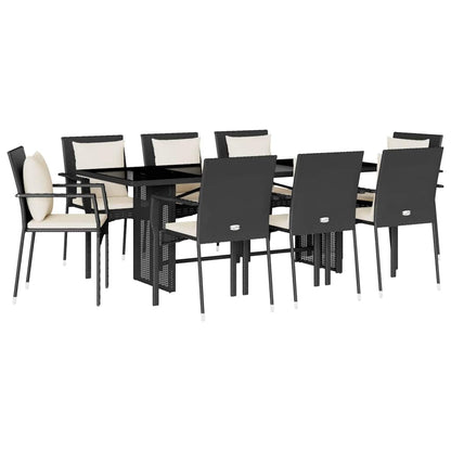 Set da Pranzo da Giardino 9 pz con Cuscini Nero in Polyrattan | homemem39