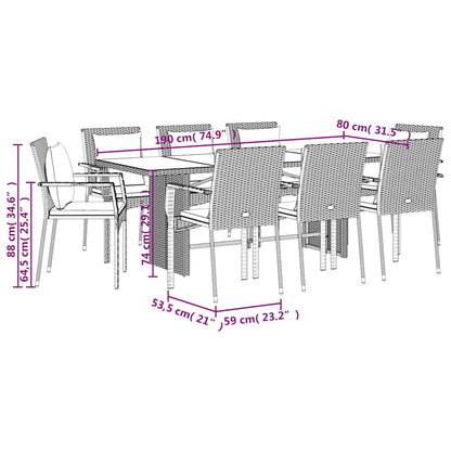 Set da Pranzo da Giardino 9 pz con Cuscini Nero in Polyrattan | homemem39