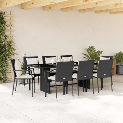 Set da Pranzo da Giardino 9 pz con Cuscini Nero in Polyrattan | homemem39