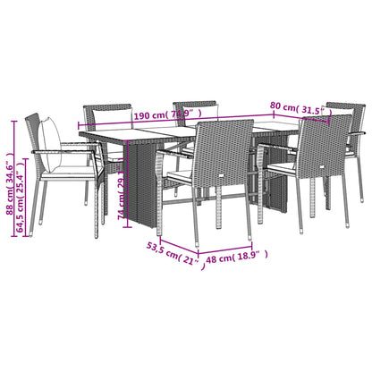 Set da Pranzo da Giardino 7 pz con Cuscini in Polyrattan Grigio - homemem39