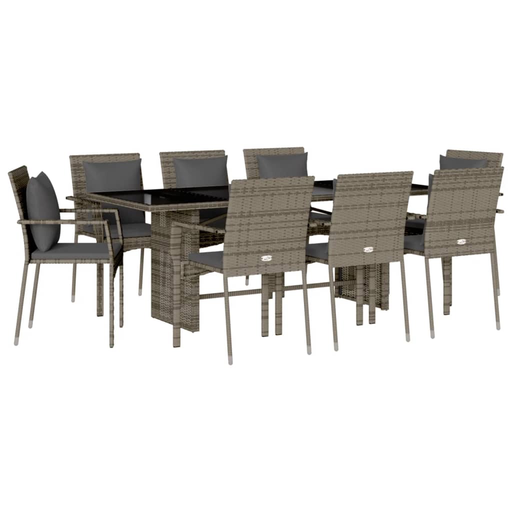 Set da Pranzo da Giardino 9 pz con Cuscini in Polyrattan Grigio - homemem39