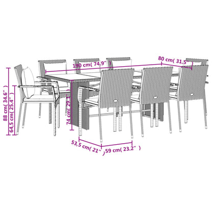 Set da Pranzo da Giardino 9 pz con Cuscini in Polyrattan Grigio | homemem39