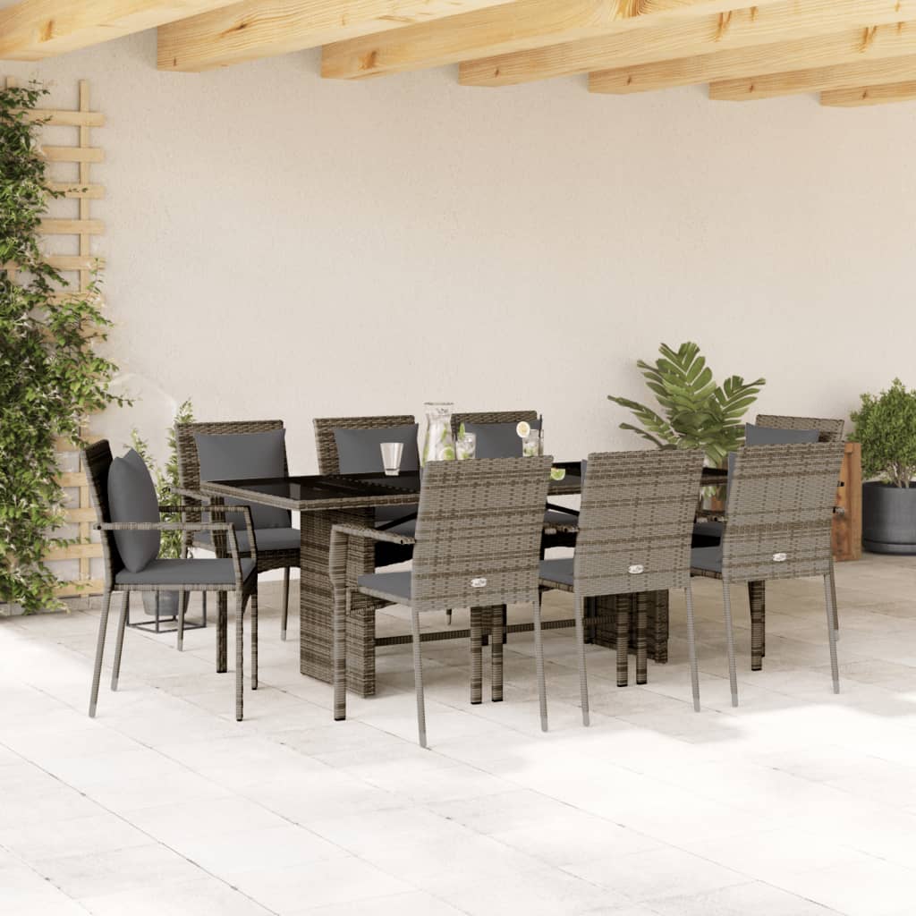 Set da Pranzo da Giardino 9 pz con Cuscini in Polyrattan Grigio | homemem39