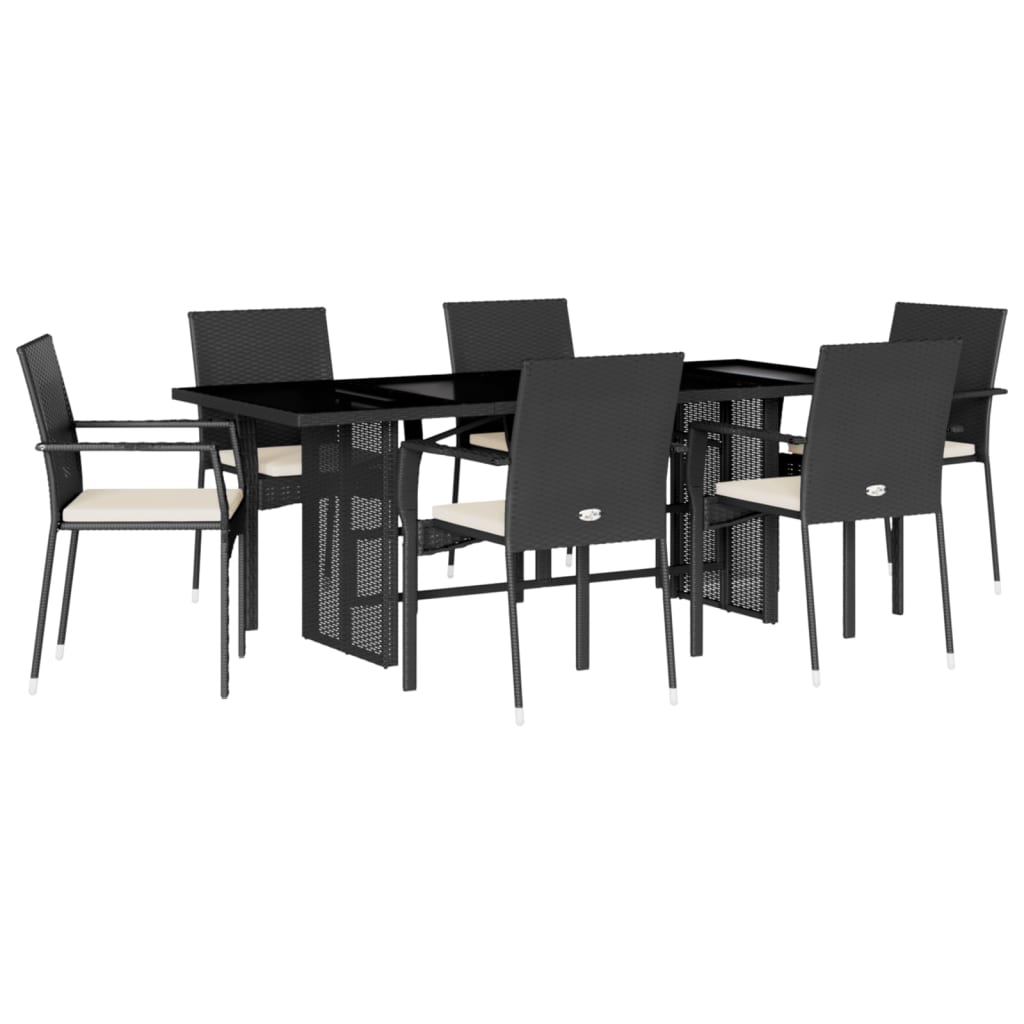 Set da Pranzo da Giardino 7 pz Nero con Cuscini in Polyrattan | homemem39