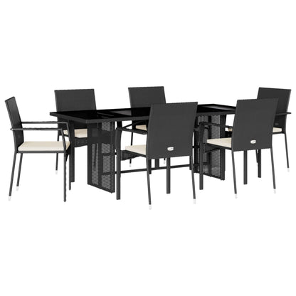 Set da Pranzo da Giardino 7 pz Nero con Cuscini in Polyrattan | homemem39