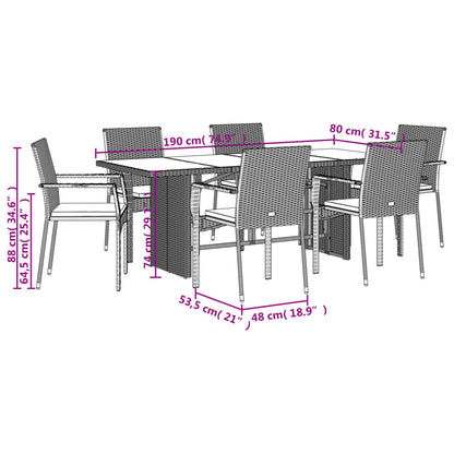 Set da Pranzo da Giardino 7 pz Nero con Cuscini in Polyrattan | homemem39