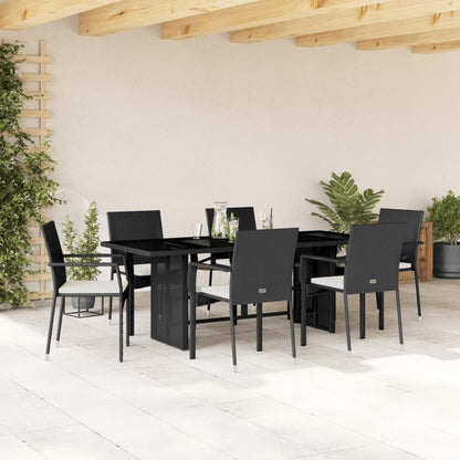 Set da Pranzo da Giardino 7 pz Nero con Cuscini in Polyrattan | homemem39