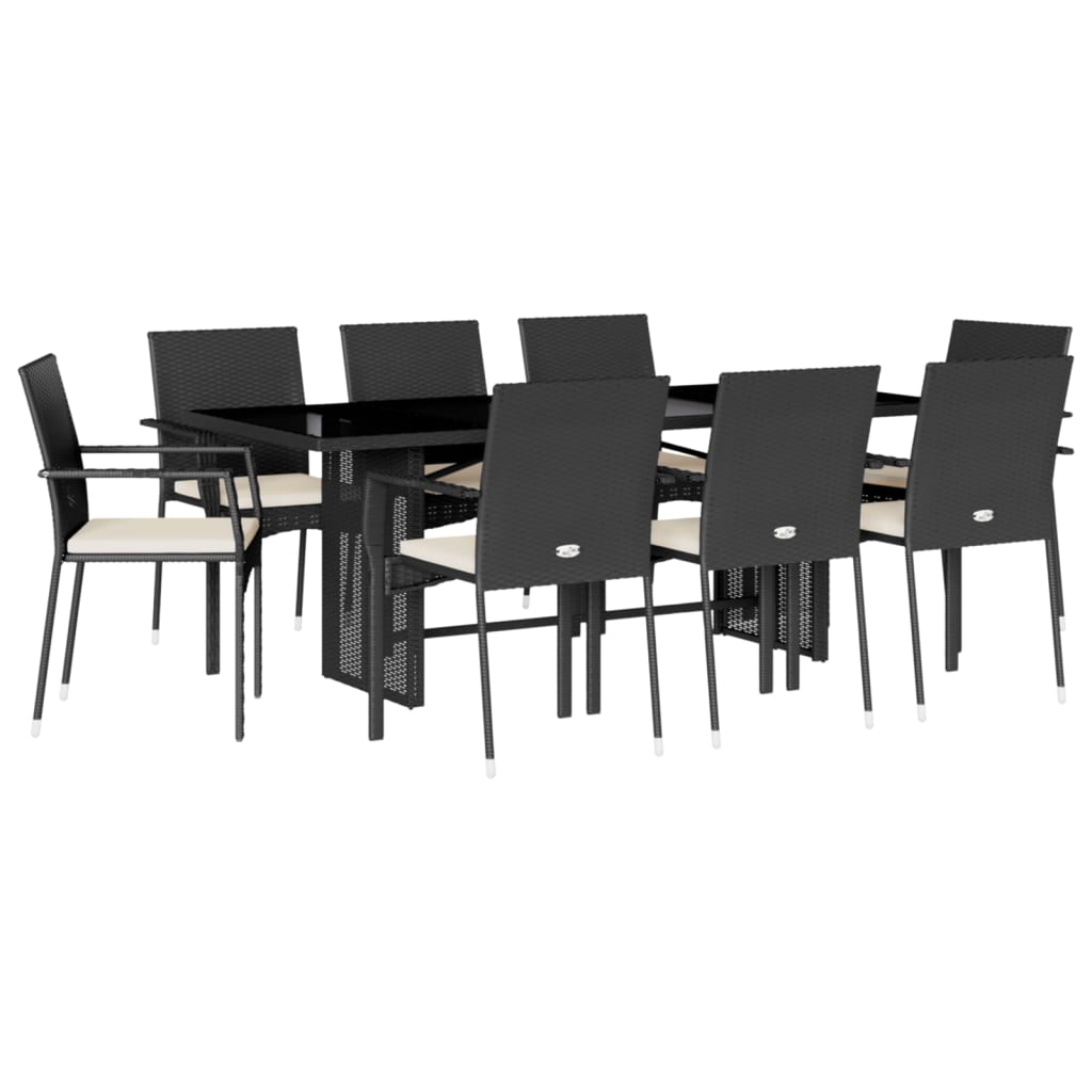 Set da Pranzo da Giardino 9 pz con Cuscini Nero in Polyrattan - homemem39
