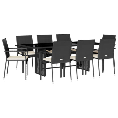 Set da Pranzo da Giardino 9 pz con Cuscini Nero in Polyrattan - homemem39