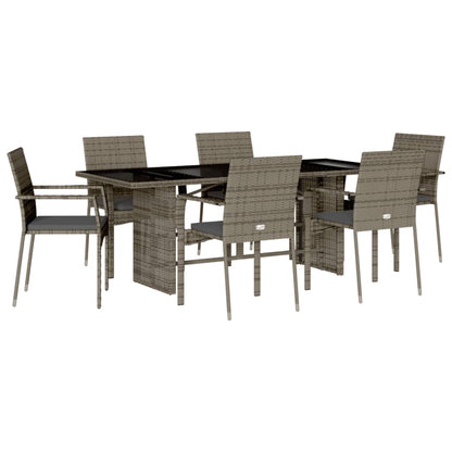 Set da Pranzo da Giardino 7 pz con Cuscini in Polyrattan Grigio